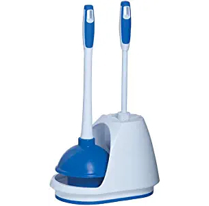 Mr. Clean 440436 Combo, White Blue Plunger and Bowl Brush Caddy Set